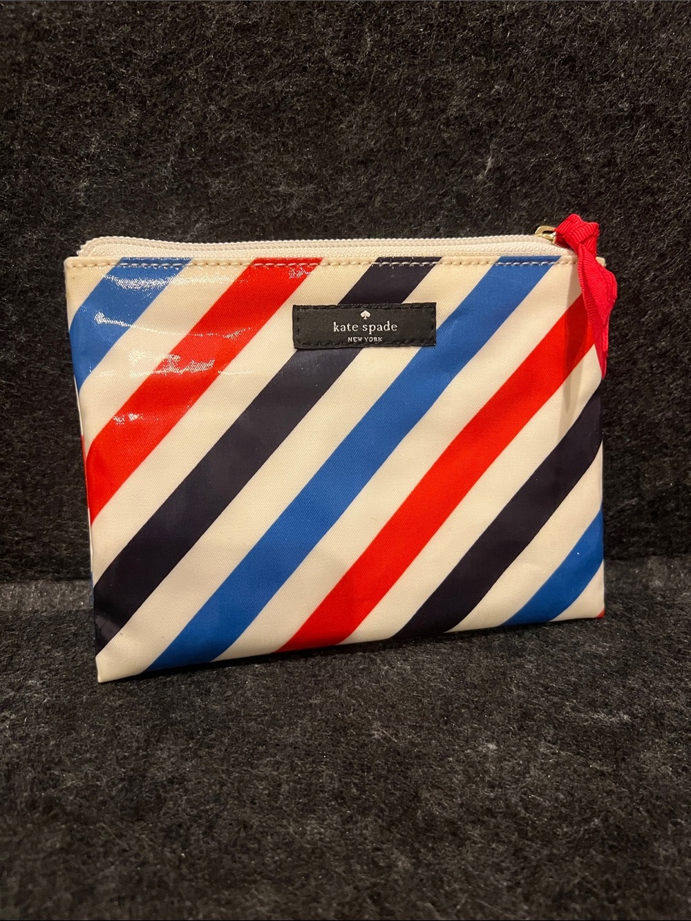 kate spade Red, Blue, Navy and Cream Diagonal Stripe Toiletry Pouch